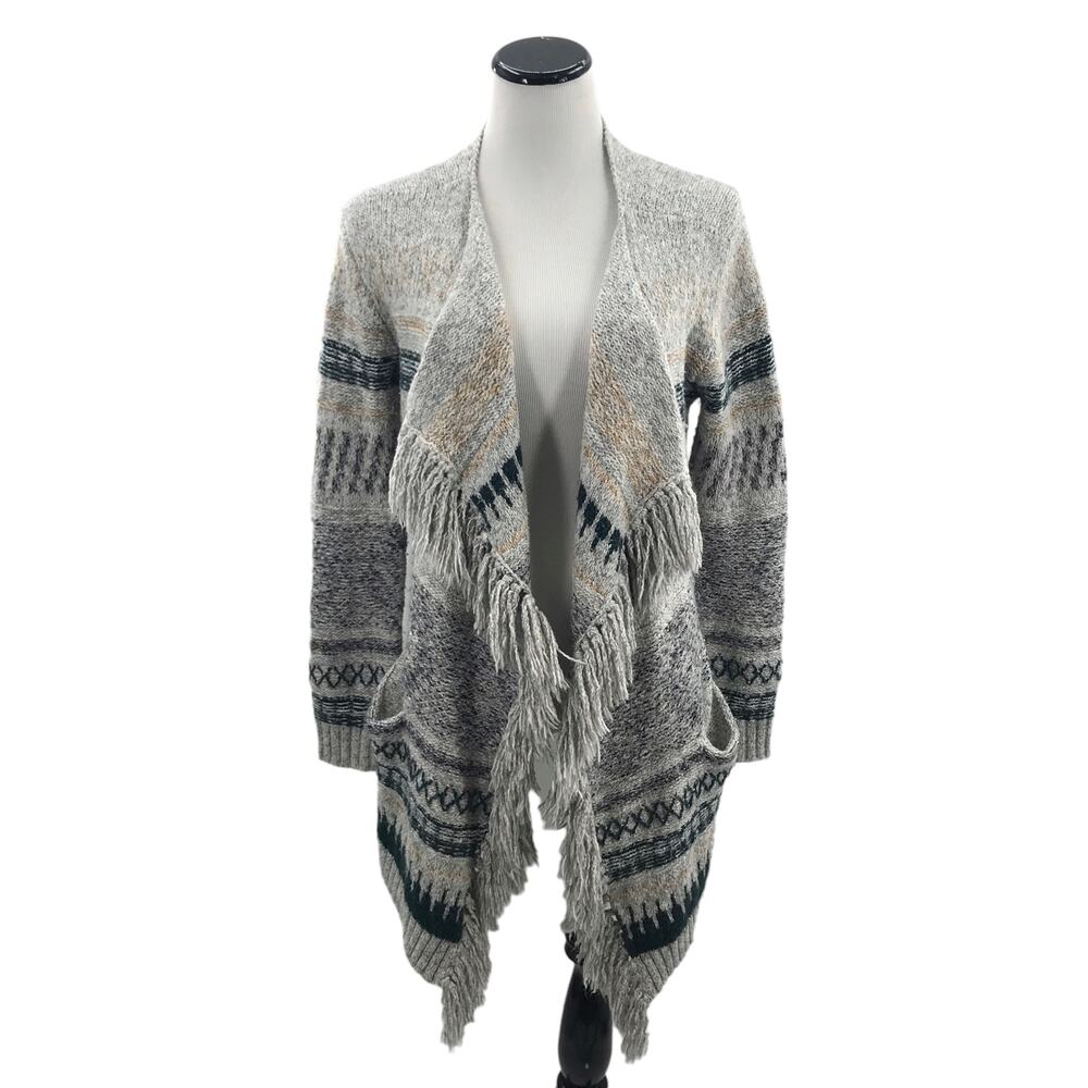 Cabi Shetland Fringe Long Open Front Sweater - image 4
